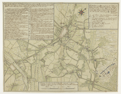 215074 Kaart van de omstreken van Utrecht, met aanwijzing van de fortificaties en Franstalige uitleg.